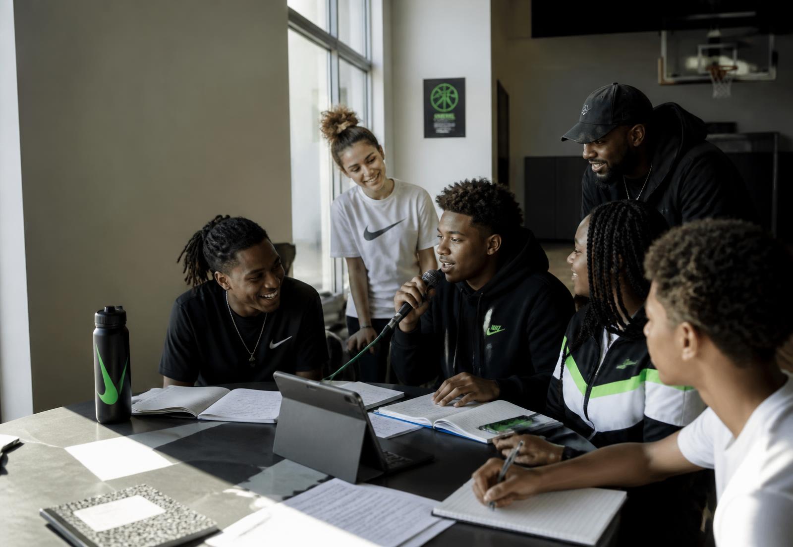 Young athletes in a bright recording session for the Headspace Song Lab